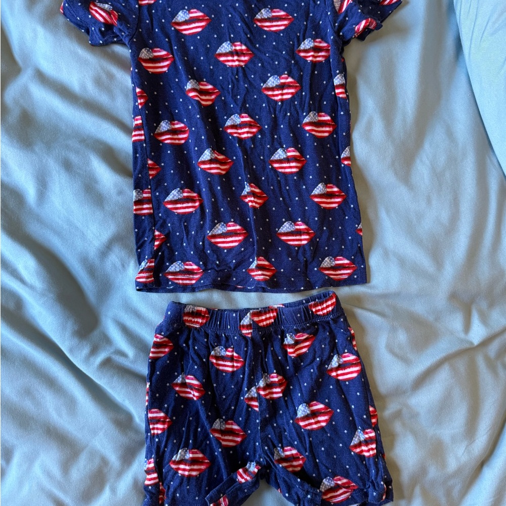 Posh Peanut Navy Pajama Set with Red and White Lips